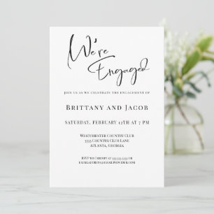 Invitation Nous sommes engagés Black White Engagement Party