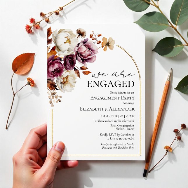 Invitation Nous sommes engagés | Burgundy Fall Engagement Par (Créateur téléchargé)
