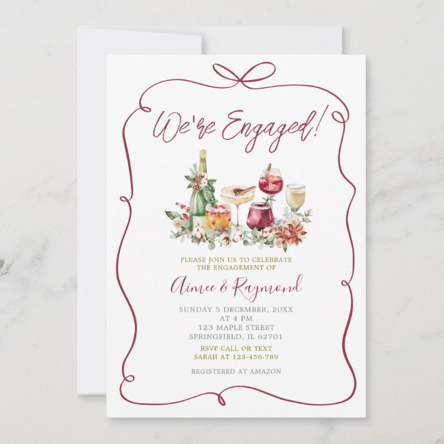 Invitation Nous sommes engagés Noël Cocktail Dessin à la main (Devant)