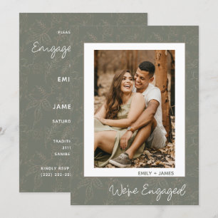 Invitation Nous sommes engagés Photo Green Floral Engagement
