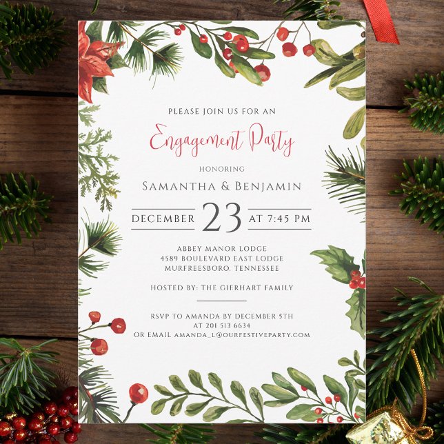 Invitation Nous sommes engagés Red Berries (Christmas Botanical Red Berries Party Invitation)