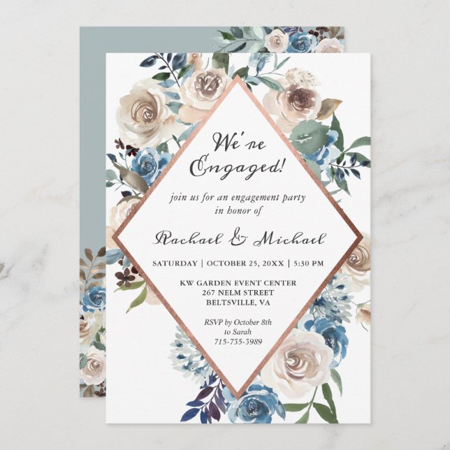 Invitation Nous sommes engagés Rustic Boho Floral Engagement  (Devant / Derrière)
