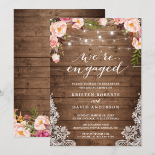 Invitation Nous sommes engagés Rustic Floral Lace Engagement 