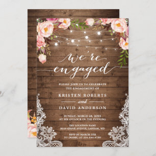 Invitation Nous sommes engagés Rustic Floral Lace Engagement