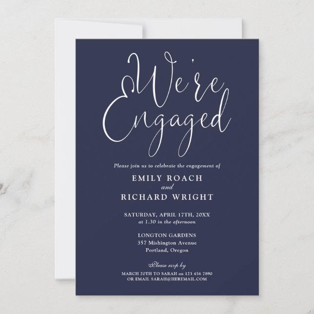 Invitation Nous sommes engagés Script Navy Blue Engagement Pa (Devant)