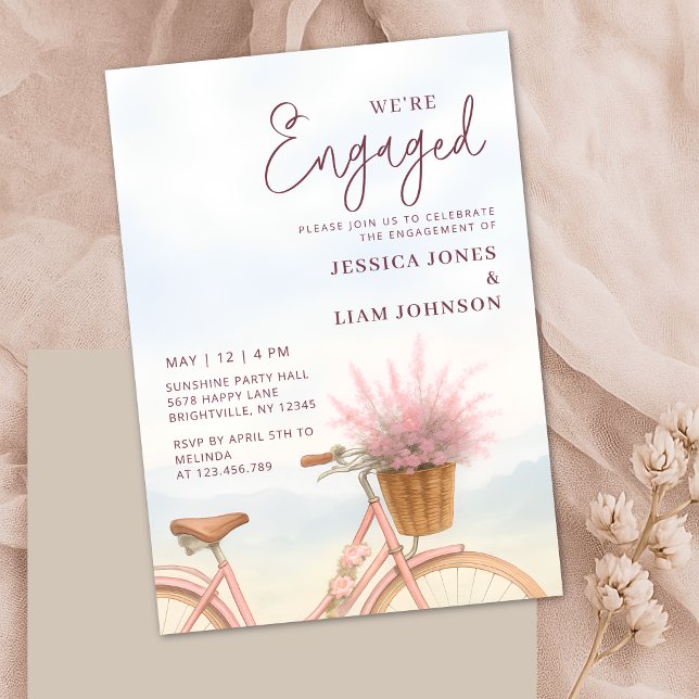 Invitation Nous sommes engagés Vintage Bicycle Engagement Par (We're Engaged Vintage Bicycle Engagement Party Invitation)