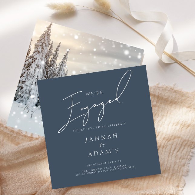 Invitation Nous sommes fiancés Conte de fées hivernal de fian (Winter Wonderland Woodland Script Engagement Party Invitation)