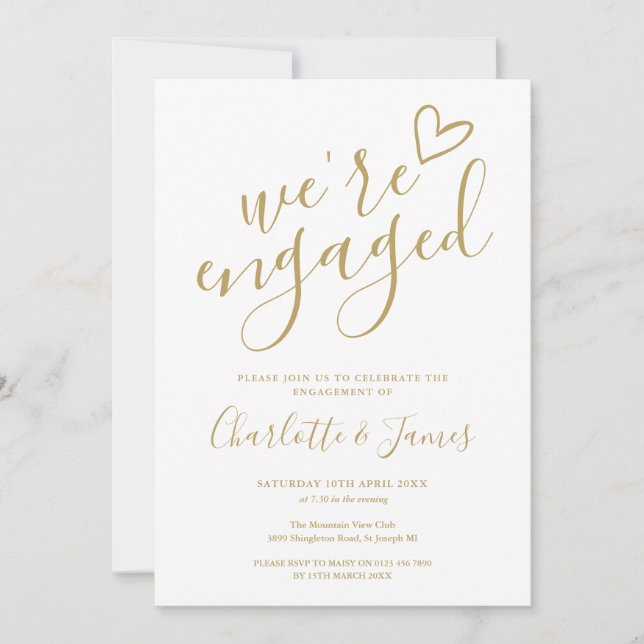Invitation Nous sommes fiancés Fête de fiançailles Chic Or (Devant)