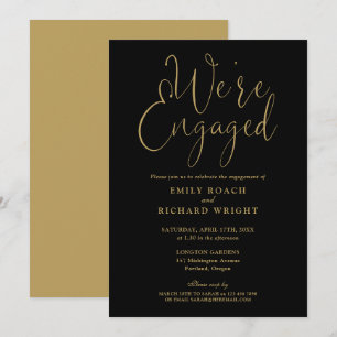 Invitation Nous sommes fiancés Fête de fiançailles noir et or