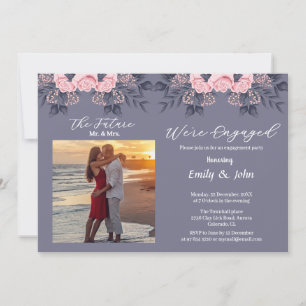 Invitation nous sommes fiancés floral rose avec photo