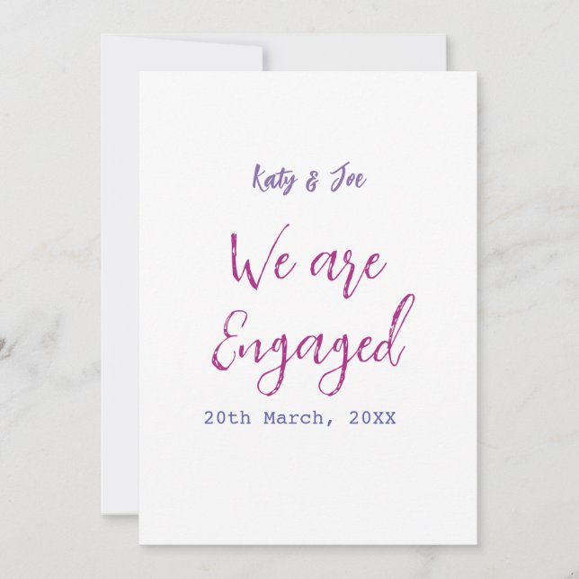 Invitation Nous sommes fiancés rose violet nom date élégant s (Devant)
