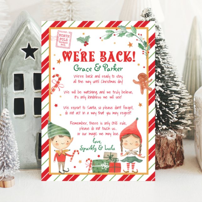 Invitation Nous sommes la Lettre de retour de votre Elfe de N (welcome your elf back with this personalized we are back Christmas elf letter. Print from home.)
