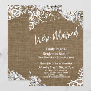 Invitation Nous sommes mariés Country Burlap Dentelle Lumière