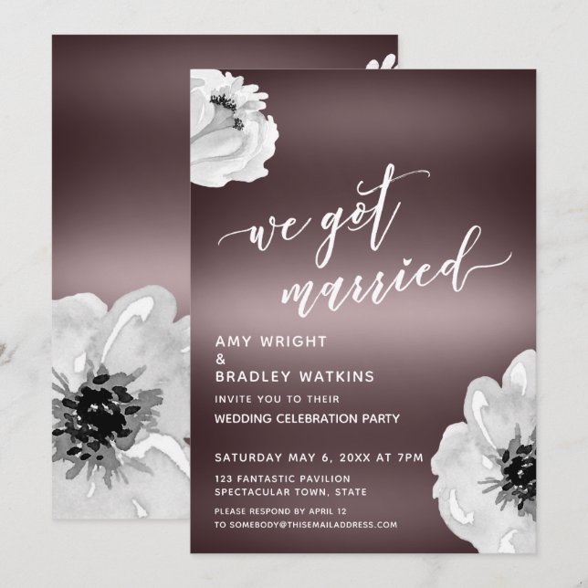Invitation Nous sommes mariés Écriture manuscrite de fleurs s (Devant / Derrière)