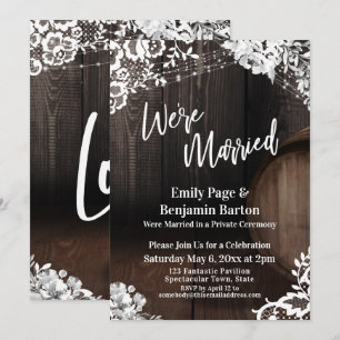 Invitation Nous sommes mariés Lumières de baril en bois rusti