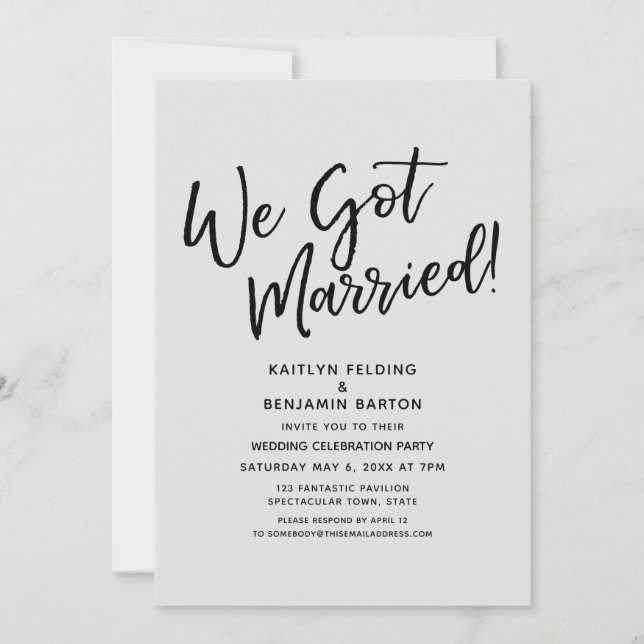 Invitation Nous sommes mariés ! Réception de mariage grise dé (Devant)
