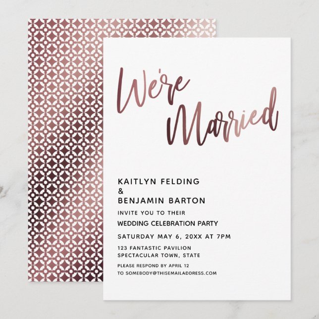 Invitation Nous sommes mariés Réception de mariage Rose Gold (Devant / Derrière)