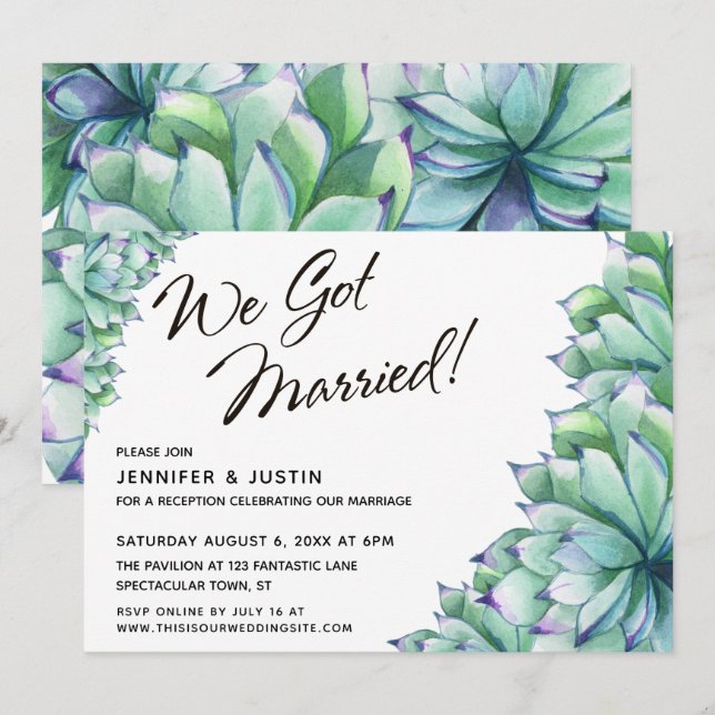 Invitation Nous sommes mariés Scénario avec Succulentes à l'a (Devant / Derrière)