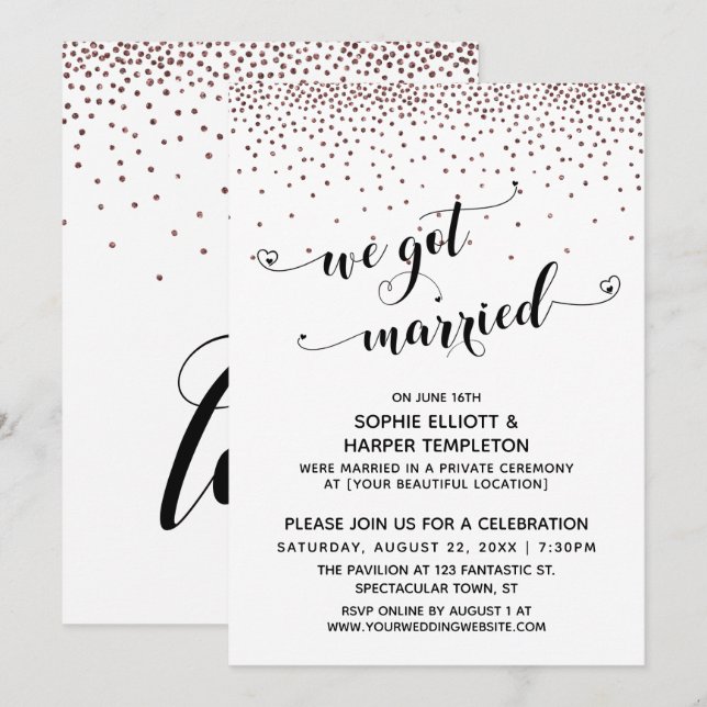 Invitation Nous sommes mariés Scénario Réception Confettis Ro (Devant / Derrière)