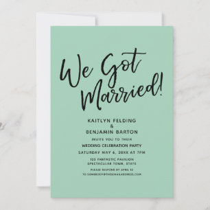 Invitation "Nous sommes mariés !" Script Casual Vert Réceptio