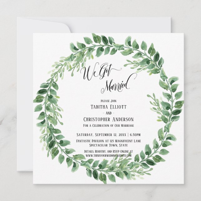 Invitation Nous sommes mariés Script Élaboré Couronne Verte (Devant)