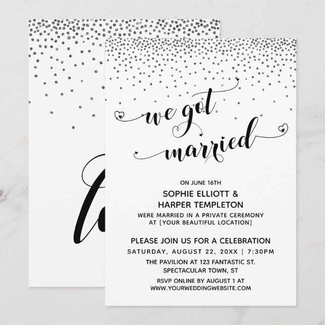 Invitation Nous sommes mariés Script Réception Confettis Arge (Devant / Derrière)