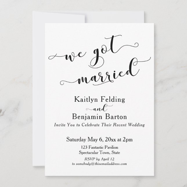 Invitation Nous sommes mariés Script Réception en noir et bla (Devant)