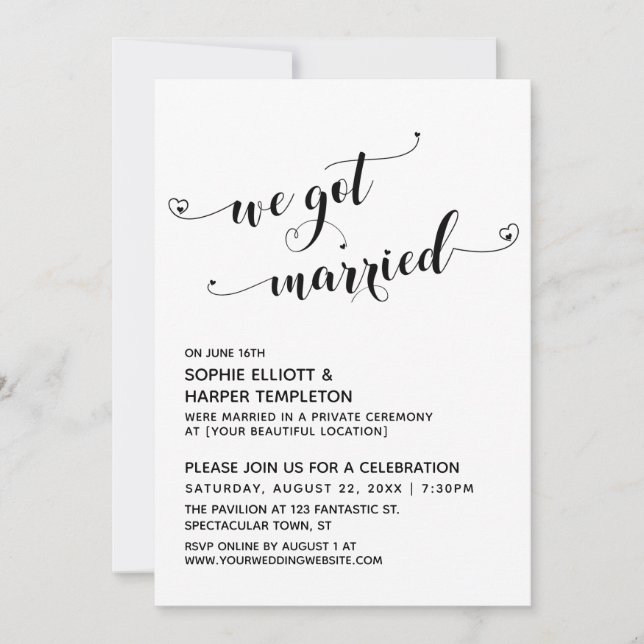 Invitation Nous sommes mariés Typography Réception seulement (Devant)
