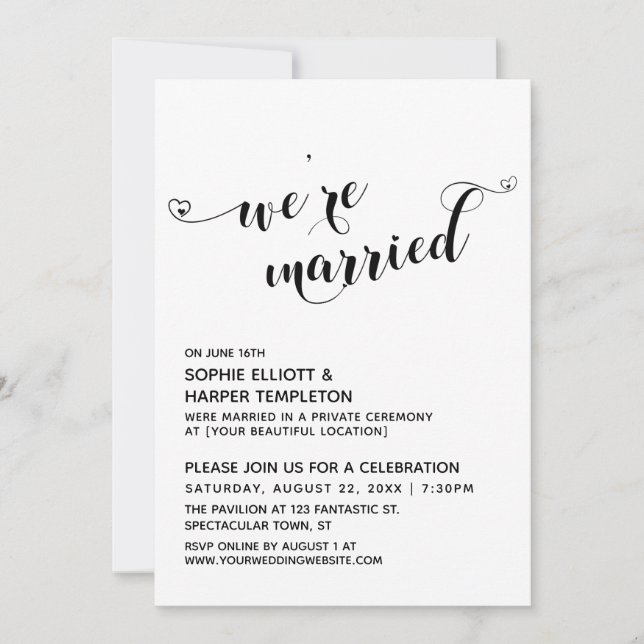 Invitation Nous sommes mariés Typography Réception seulement  (Devant)