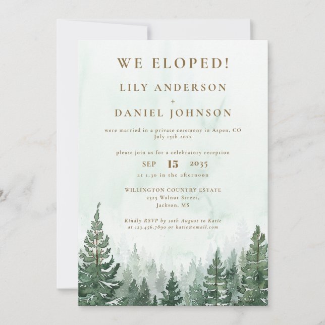 Invitation Nous sommes partis en elopement dans une forêt de  (Devant)