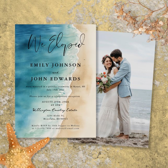Invitation Nous sommes partis en Elopement de mariage à Ocean (We Eloped Ocean Beach Elopement Wedding Photo Invitation)