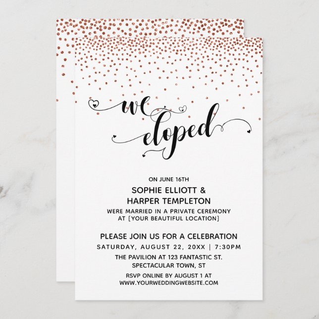 Invitation Nous sommes partis en Elopement Script Copper Conf (Devant / Derrière)