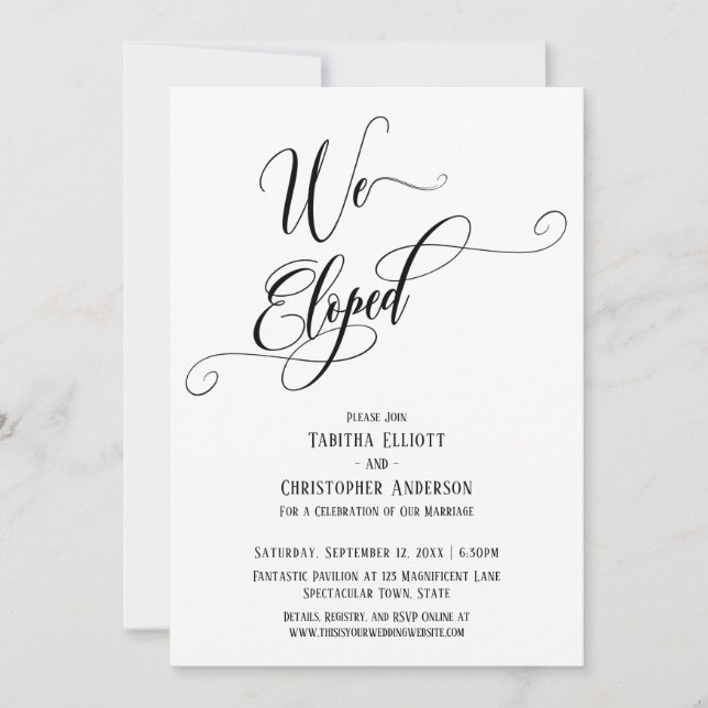 Invitation Nous sommes partis en Elopement Script Élaboré, No (Devant)