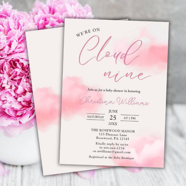 Invitation Nous sommes sur Cloud 9 Baby shower fille rose (Créateur téléchargé)