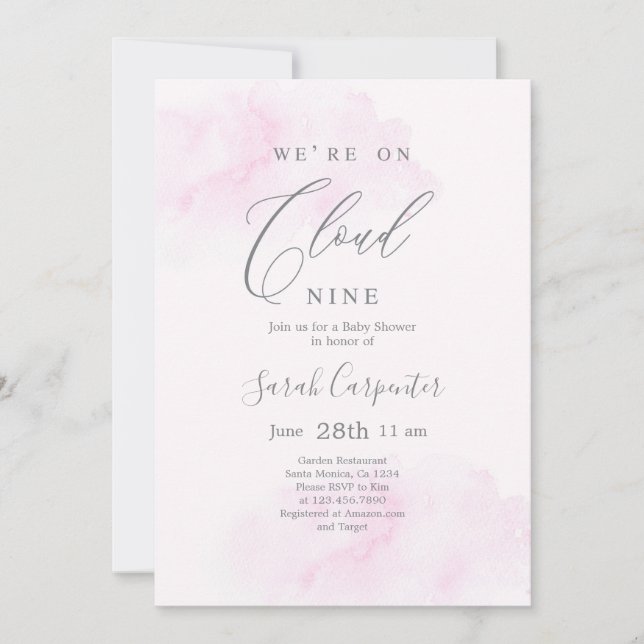 Invitation Nous sommes sur Cloud 9 Baby shower Girl (Devant)