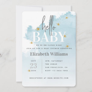 Invitation Nous sommes sur Cloud 9 Bonjour Baby shower