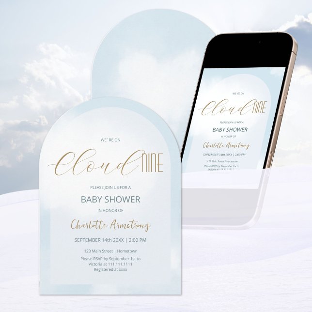Invitation Nous sommes sur Cloud 9 Elegant Dreamy Blue Baby s (We´re on Cloud 9 Elegant Dreamy Blue Baby Shower Invitation ©Susanne Sachers - Sunny Mind 🌞)