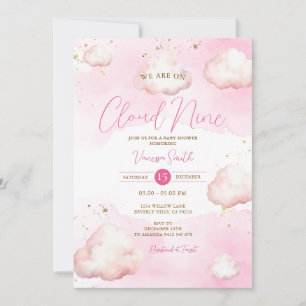 Invitation Nous Sommes Sur Cloud Neuf Baby shower Rose Partie