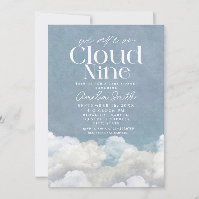 Invitation Nous sommes sur Cloud Nine Baby shower bleu nuage  (Devant)