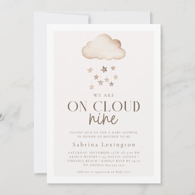 Invitation Nous sommes sur Cloud Nine Baby shower neutre genr (Devant)