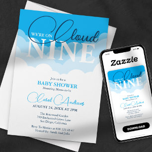Invitation Nous sommes sur Cloud Nine - Blue Boy Baby shower