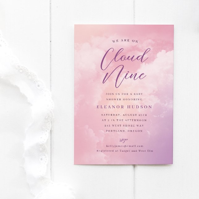 Invitation Nous sommes sur Cloud Nine Dreamy Pastel Sky Baby  (cloud nine baby shower invitation template with dreamy pastel pink sky)