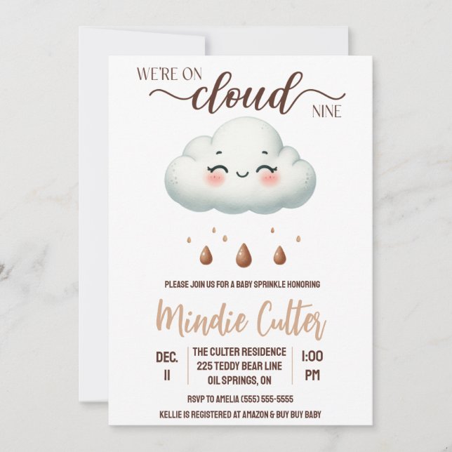 Invitation Nous sommes sur Cloud Nine, Sprinkle Bébé Neutre,  (Devant)