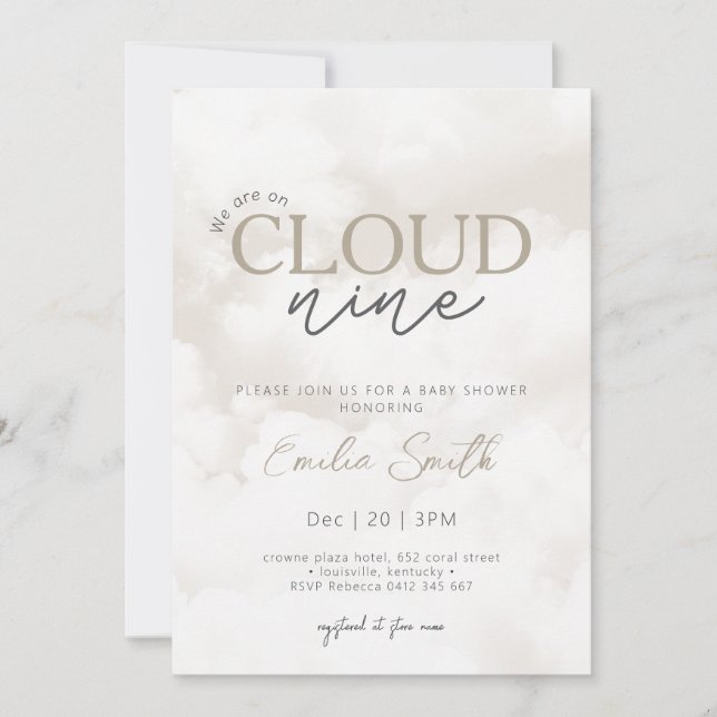 Invitation Nous sommes sur le Baby shower Cloud Nine (Devant)