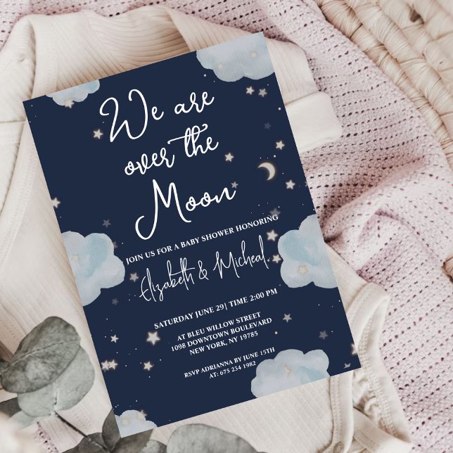 Invitation Nous Sommes Sur Le Thème Lune Baby shower Invitati (Over The Moon)