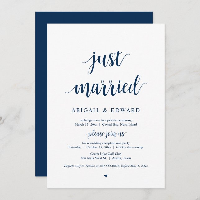 Invitation Nous venons de nous marier, Fête de Mariage en Fui (Devant / Derrière)