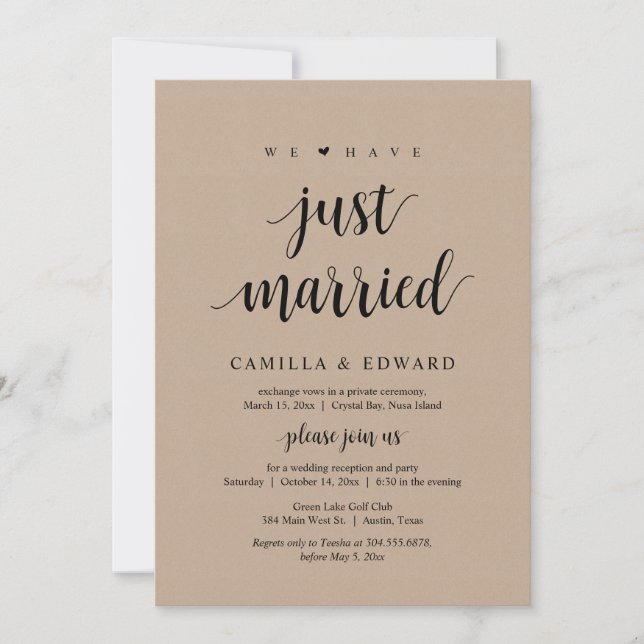 Invitation Nous Venons De Nous Marier, Mariage Elopement Part (Devant)