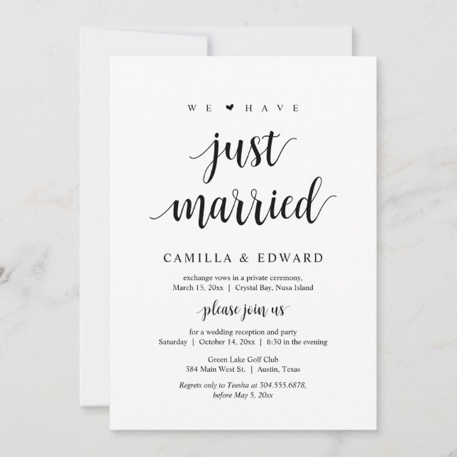 Invitation Nous venons de nous marier, Mariage en fuite, Fête (Devant)
