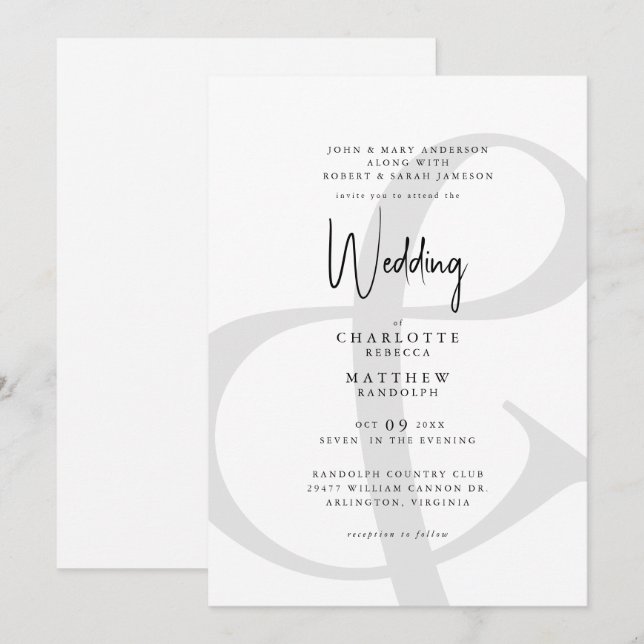 Invitation & Nous vous invitons Mariage Moderne (Devant / Derrière)
