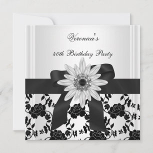 Invitation NOUVEAU 40e anniversaire de la fête Black White Fl